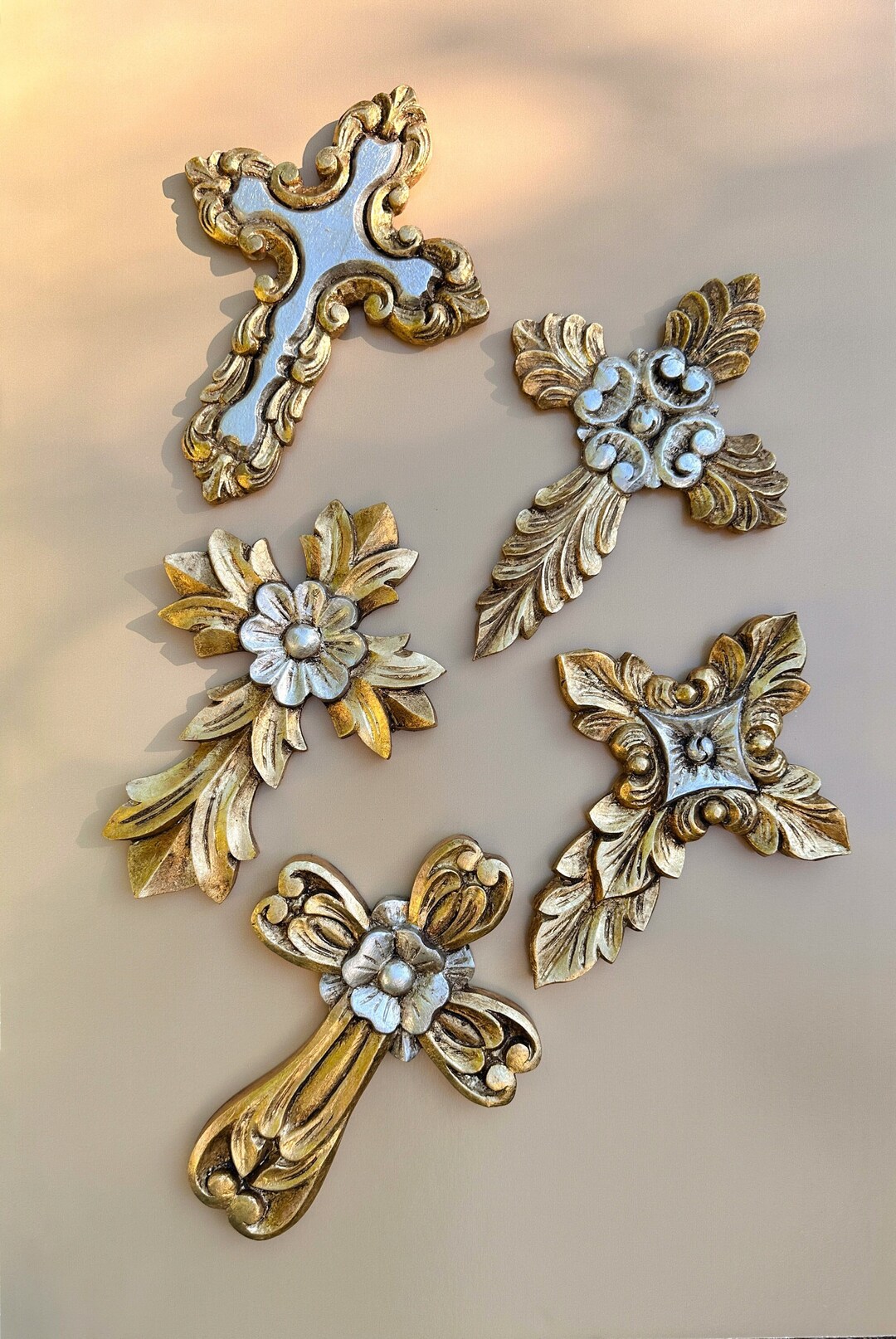 SMALL Gold Leaf Cross Handcarved Cross Wall Decor Cross Etsy