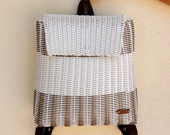 Handwoven White Backpack: Guatemalan Vegan Suede Bag