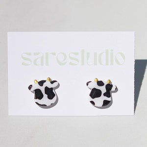 Cow Clay Stud Earrings, Cow Print Studs