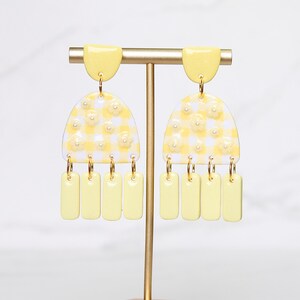 Gingham Clay Earrings in Pastel Yellow | Handmade Statement Earrings | Lightweight Polymer Clay Jewelry | Summer Picnic Style