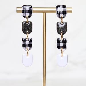 Gingham Clay Earrings in Black | Handmade Statement Earrings | Lightweight Polymer Clay Jewelry | Summer Picnic Style