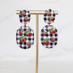 Gingham Clay Earrings in Black | Handmade Statement Earrings | Lightweight Polymer Clay Jewelry | Summer Picnic Style
