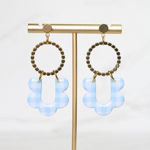 Gingham Clay Earrings in Pastel Blue | Handmade Statement Earrings | Lightweight Polymer Clay Jewelry | Summer Picnic Style