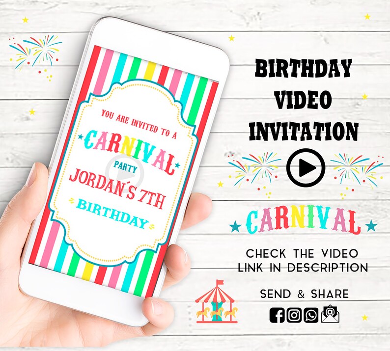 Carnival video Invitation Circus Video Invitation Carnival Birthday Invitation Carnival Party Animated Invitations