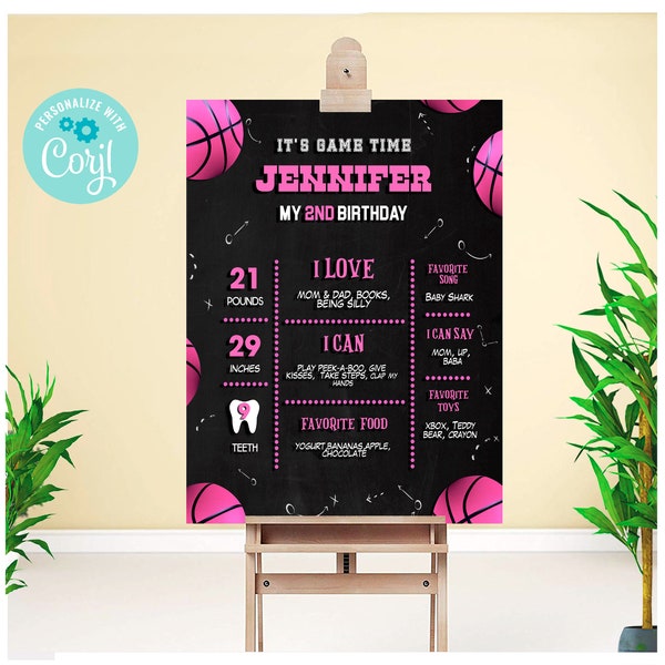 Pink Basketball Birthday Chalkboard, Sport Birthday Poster, Pink Basketball Birthday Sign, Basket Birthday Board, Basketball girl, Any Age