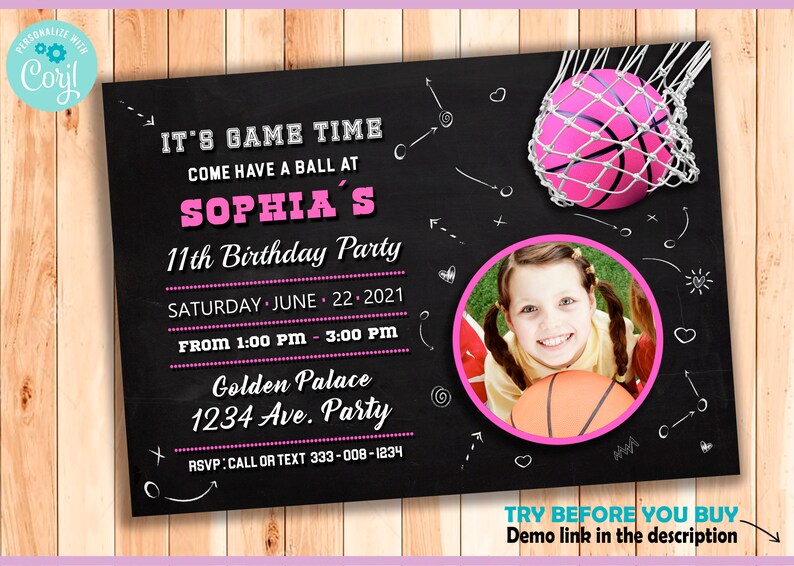 Basketball Invitation Pink Basketball Invitations Girl Basketball Girl Sports pink sport photo