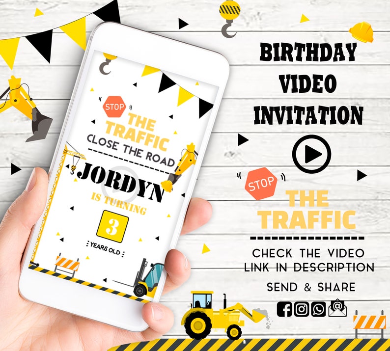 Construction Invitation Construction Party Video Traffic Video Invitation Construction Birthday Video Invite Yellow Dump