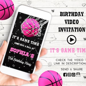 Basketball Invitation, Pink Basketball Invitations, Girl Basketball, Girl Sports, pink sport, video invitation, Pink Basketball video