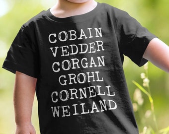 Kid's Grunge Legends T-Shirt, Toddler Grunge Stars Shirt, 90's Music Shirt, Cobain, Vedder , Corgan, Grohl, Cornell, Weiland, Grunge Rock