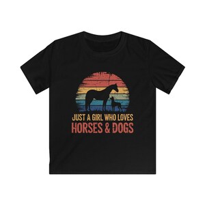 Kids Just A Girl Who Loves Horses and Dogs Retro Vintage Equestrians, Dog Owners, and Animal Lovers Who Enjoy Rustic Country Style T-Shirt