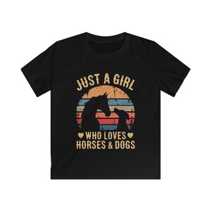 Kids Just A Girl Who Loves Horses and Dogs Distressed Vintage Aesthetic for Pet Owners, Equestrian Riders, and Outdoor Animal LoversT-Shirt