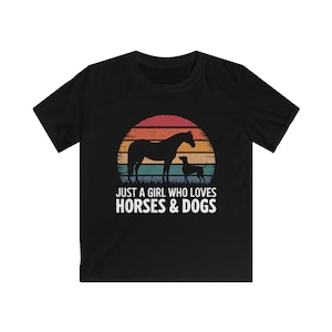 Kids Just A Girl Who Loves Horses and Dogs Gift Idea for Animal Lovers, Ranch Owners, Pet Enthusiasts Who Appreciate Retro Fashion T-Shirt