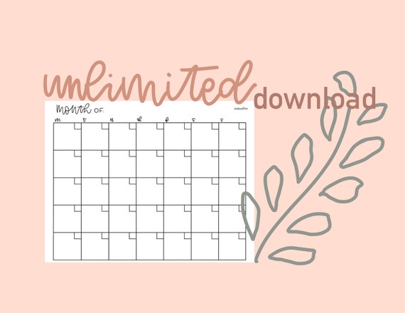 Blank Calendar Unlimited Digital Downloads Printable - Etsy