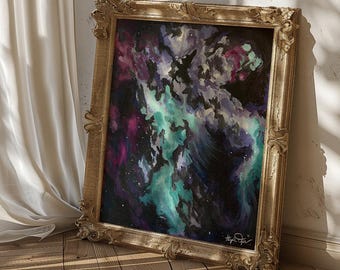 Celestial Genesis Schrift Kunstdruck, Galaxy Stars Malerei