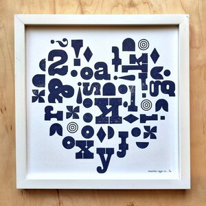 Letterpress Heart Print, Typography Wall Art, Gift for Graphic Designer, Modern Love Art, Unique Art Gift, Heart Art for Wall, Relief Print Eggplant on White