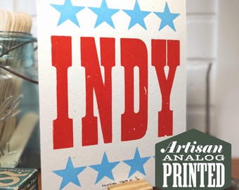Indianapolis Letterpress Print, Indiana Christmas Gift, Indiana Wall Art, Indianapolis Artwork, New House Gift, New Apartment, Indy Wall Art