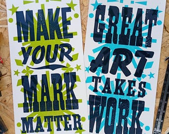 TWO PACK - 8x16" Letterpress Prints for Art Teachers, Art Classroom Decor Bright, Art Teacher Poster, Teacher Gift Idea