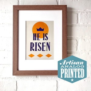 He is Risen Artwork, Letterpress Print, Christian Easter Decor, Handmade Christian Art, Easter Hostess Gift, Easter Small Sign, Hoosier Type