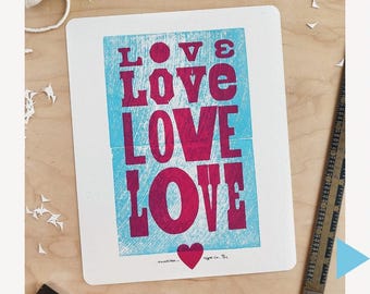 Valentine's Day Art 8x10, Letterpress Valentines Art Print, Art for Girlfriend, Valentine's Day Wall Art,  Letterpress Love, Hoosier Type Co