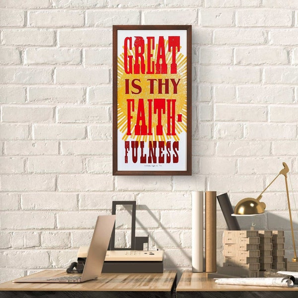 Great is Thy Faithfulness Wall Art, Hymn Art, Letterpress Print, Gift for Pastor and Wife, Worship Leader, Christian Birthday Gift for Him