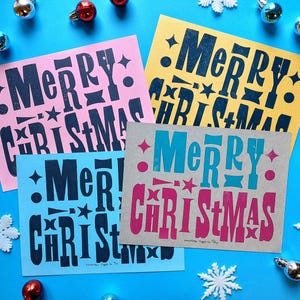 Christmas 6x8" SINGLE print, 4 Options, Mid Century Modern Christmas, MCM Handmade, Kitschy, Letterpress Shelf Decor, Mid Mod Wall Art