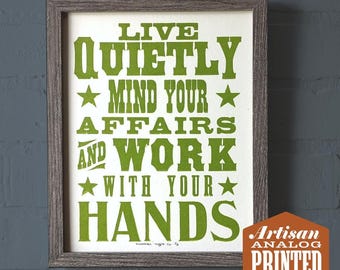 1 Thessalonians 4:11 Letterpress Print, FOUR VERSIONS