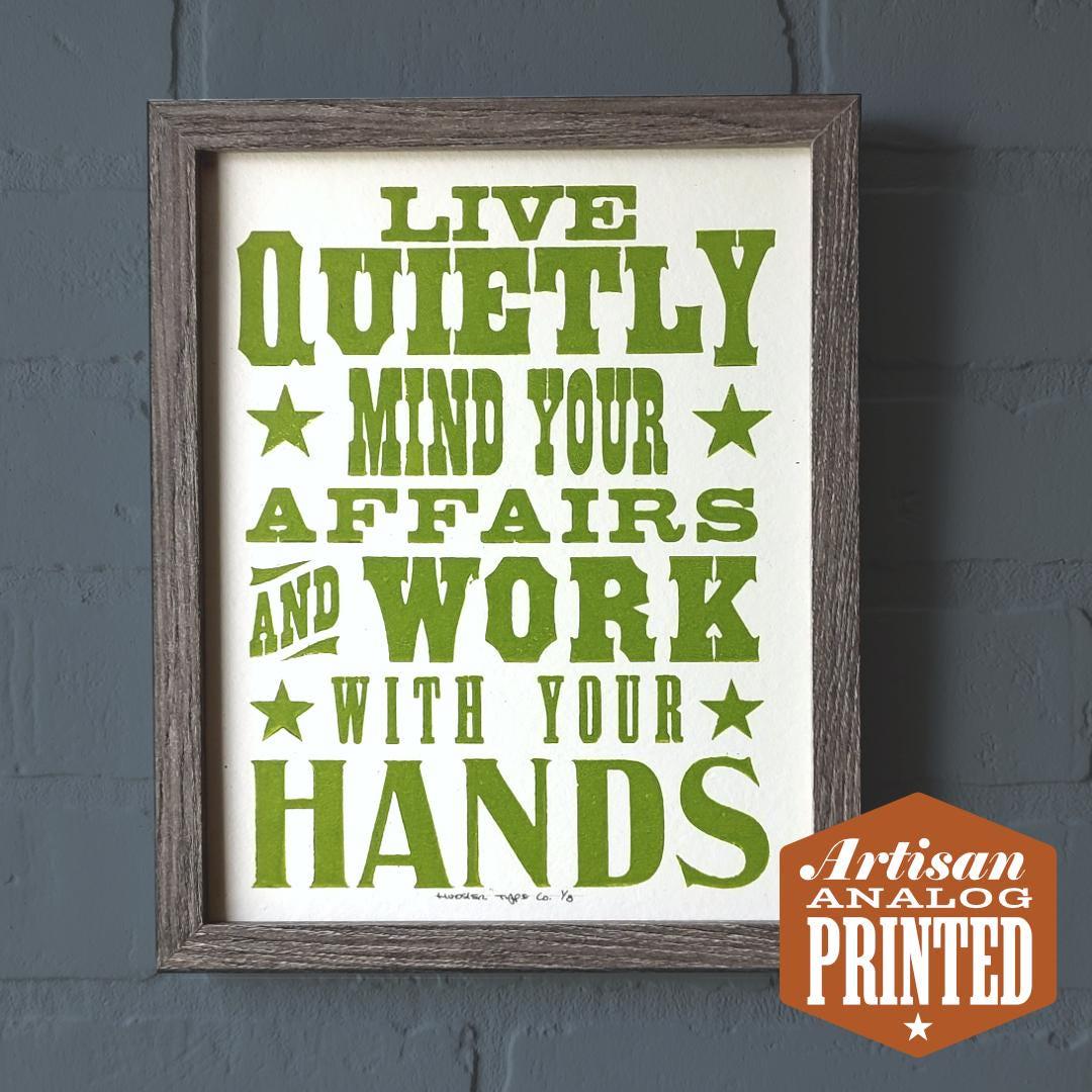1 Thessalonians 4:11 Letterpress Print, FOUR VERSIONS