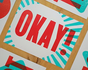 Graphic Affirmations, Series No. 1, TRUST, TODAY, OKAY!, 8x6" Letterpress Print, Gift for Graphic Designer, Art Student Graduation,