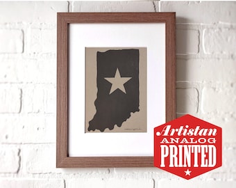 State of Indiana Letterpress Print, Indiana Christmas Gift, Indiana Wall Art, Indiana Gift, New House Gift, New Apartment Gift, Indianapolis