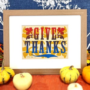 Give Thanks Letterpress Print, Fall Shelf Decor, Hostess Gift