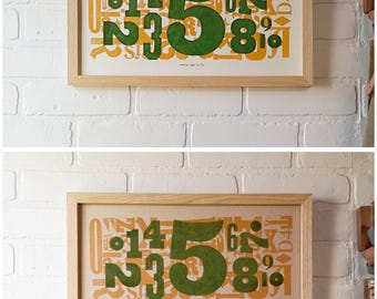 Green Relief Print, Typography Collage Poster, Letterpress Art, Graphic Designer Wall Art