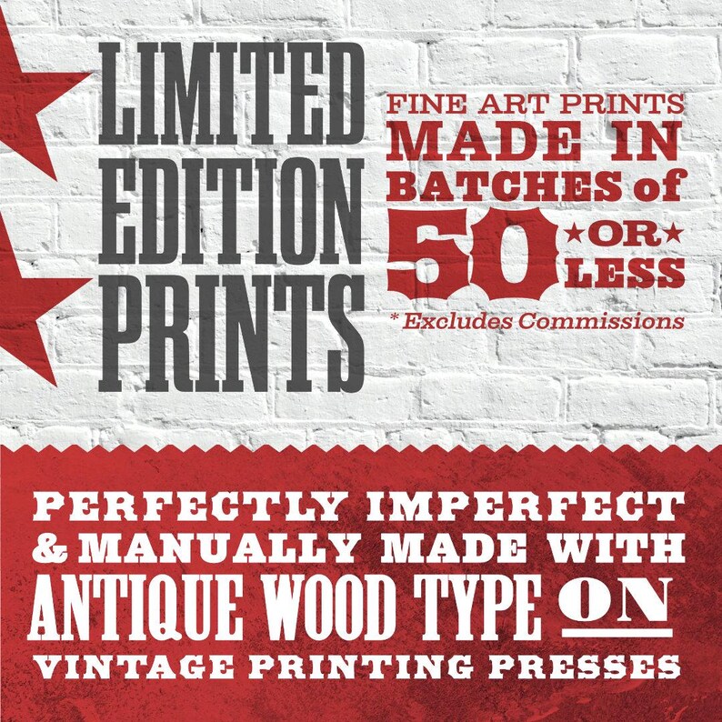 The image is a promotional poster for "Limited Edition Prints" that features bold text and a red and white color scheme.