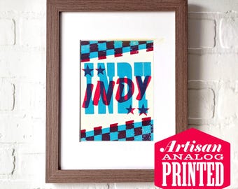 Indianapolis Gift, Housewarming Art, Letterpress Print, Indiana Christmas Gift, Indiana Wall Art, New House Gift, New Apartment, Decor