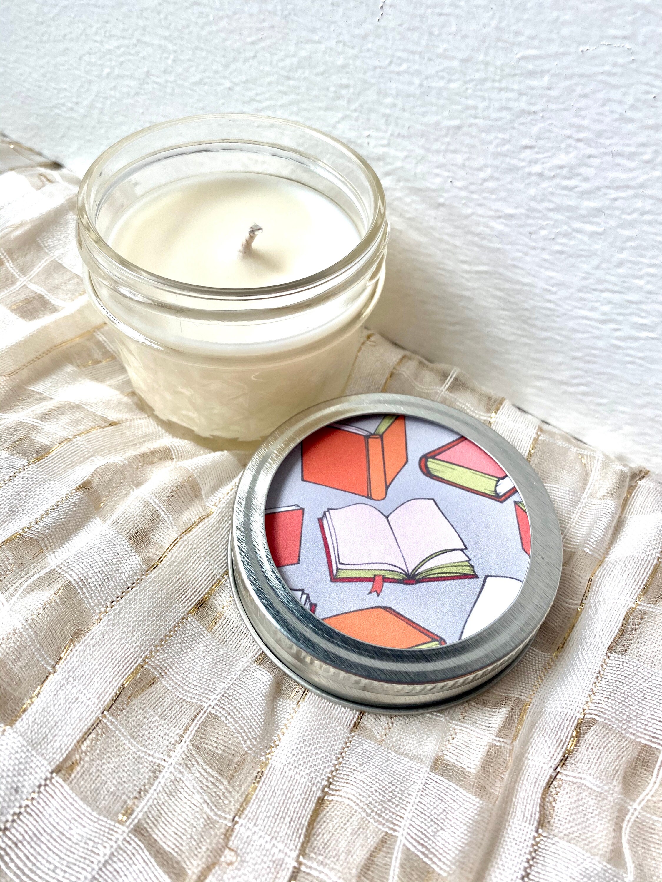 Books Quilted Mason Jar Candle 3 oz Bookish Candle Handmade Etsy