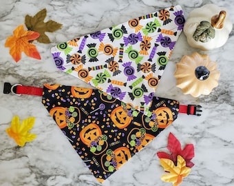 Double Sided Halloween Dog Bandana | Reversible Over the Collar Pet Bandana | Spooky Season Dog Bandana | Halloween Cat Bandana