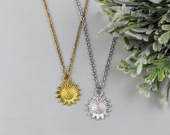 Sunflower Necklace, Necklace Charm Best Friends Jewelry Set, Gold Sunflower, Silver Sunflower, Sunflower Pendant, Flower Lovers Accessory