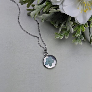 Forget Me Not Necklace| Natural Pressed Flower Necklace | Flower Jewelry Charm | Silver Necklace | Pink, Yellow, Blue, Purple