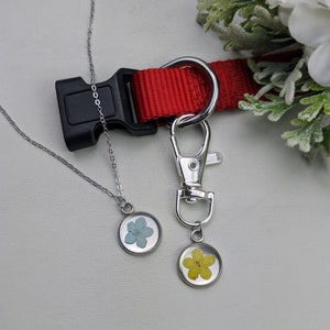 Forget Me Not Matching Pet & Owner Set | Natural Pressed Flower Necklace with Collar Charm | Matching Dog and Mom Jewelry Set | Dog Mom Gift