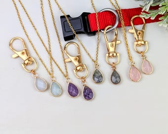 Teardrop Crystal Matching Pet and Owner Necklace with Collar Charm, Minimalist Natural Crystal Collar Charm, Dog Collar Charm, Clip On Charm