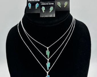 Kingman Turquoise Lightning Bolt Necklaces & Earrings - CJP26, CJE4