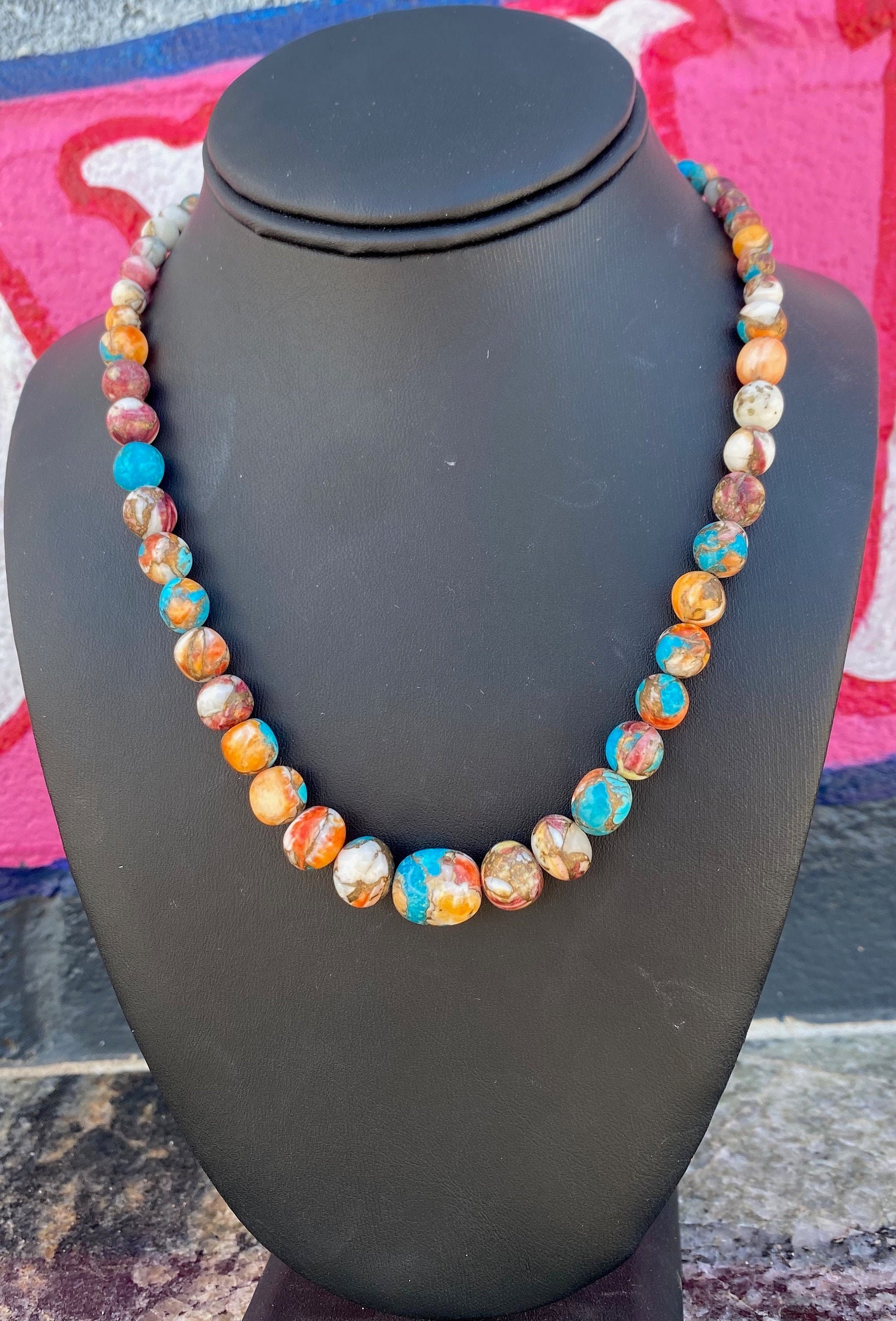 Spiny Oyster Kingman Turquoise Graduated Necklace Etsy