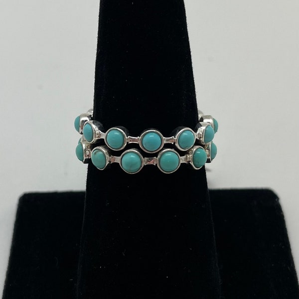 Bague empilable avec halo turquoise Kingman - TQB3