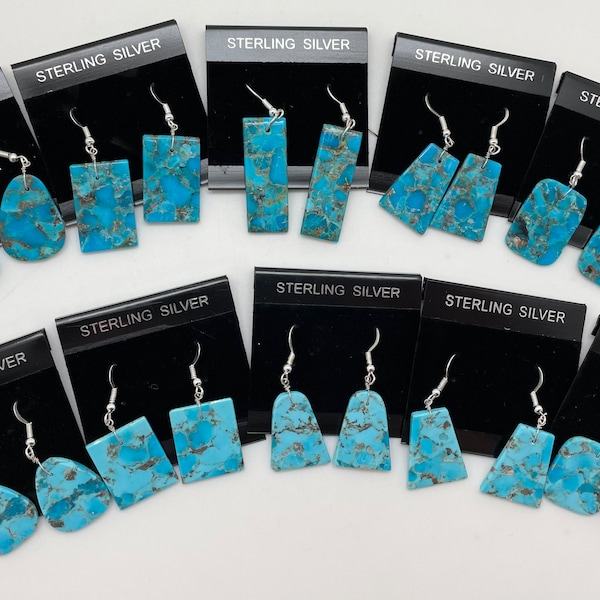 Blue Kingman Turquoise Slab Earrings - DITETQS