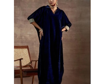 Navy Blue Velvet Draped Kaftan | Velvet Khaftan Dress | Velvet Dress | Kaftan | Designer Kaftan Dress | Ready To Wear Partywear Kaftan dress