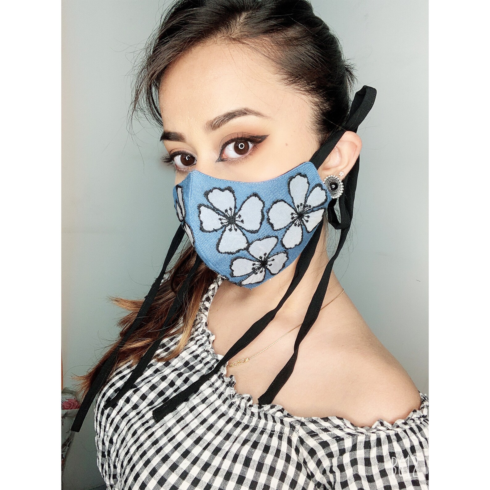 Flowerdenim Hand Embroidered String Face Mask Handmade Etsy