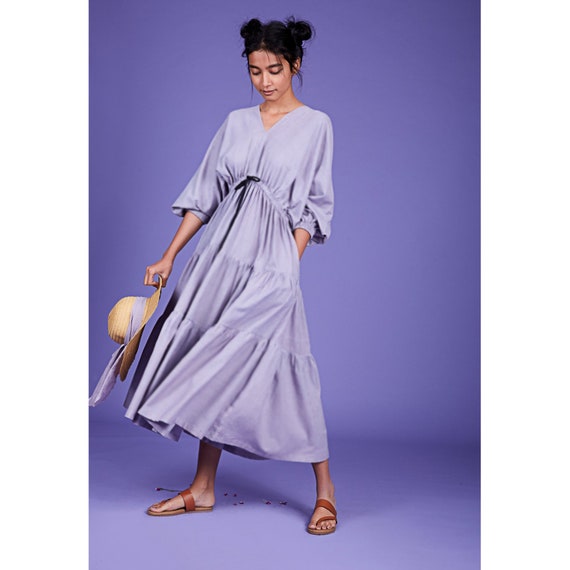 Lavender Flared Midi Dress with Pleated Tiers | Customizable Dress | Long Dress | Ready to Ship | Summer Dress | Cotton Dress | Loose Dress Lavender Flared Midi Dress with Pleated Tiers | Customizable Dress | Long Dress | Ready to Ship | Summer Dress | Cotton Dress | Loose Dress