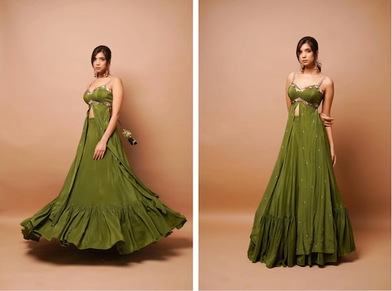 Designer Wear Long High Slit Backless Kurta and Lehenga, Mehndi Green Indo Western Party Wear, Mehendi Outfit, Indo-western Lehenga Set - Etsy Designer Wear Long High Slit Backless Kurta and Lehenga, Mehndi Green Indo Western Party Wear, Mehendi Outfit, Indo-western Lehenga Set - Etsy