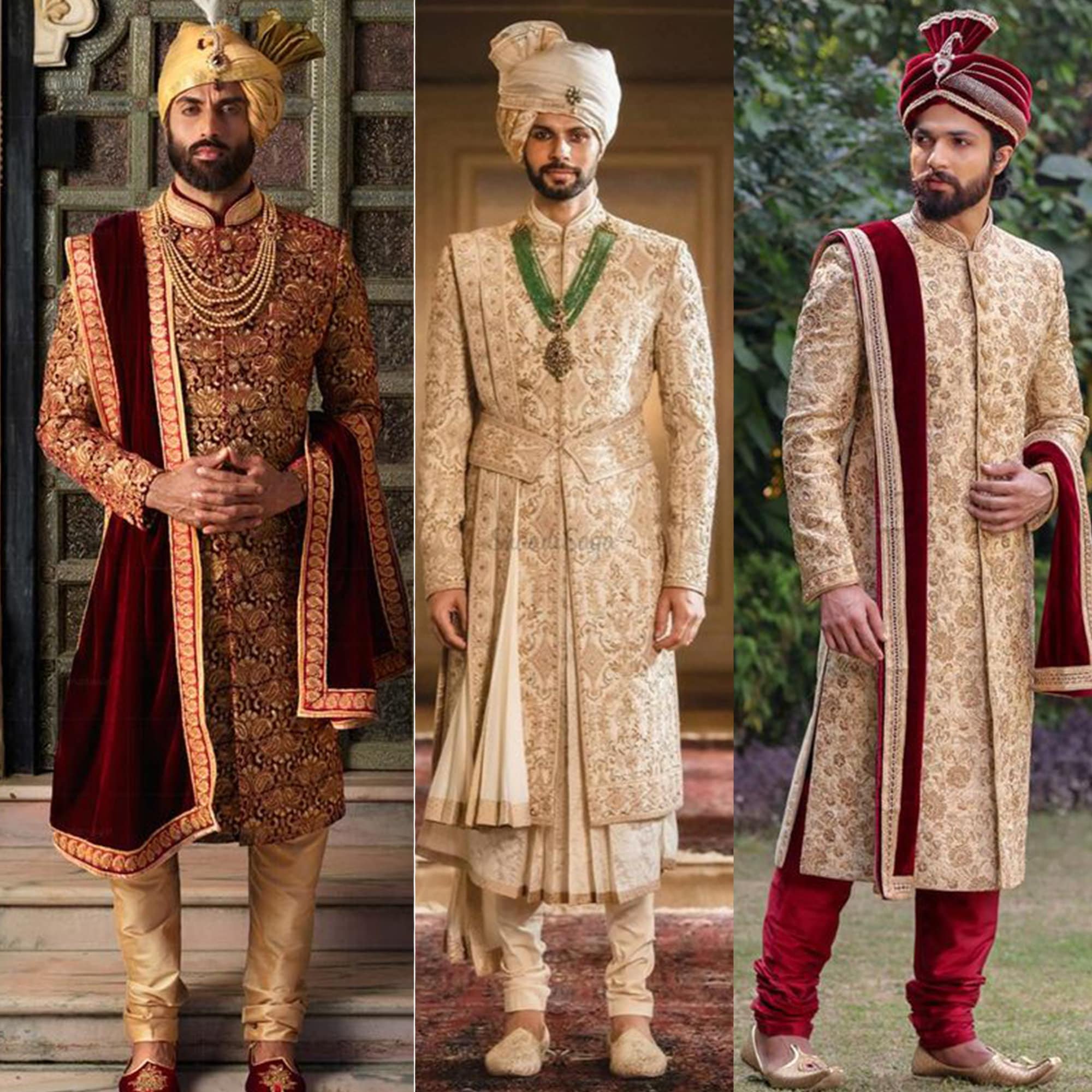 Samyukta Singhania Banarasi Jacquard Sherwani Set | Orange, Floral Motifs,  Sherwani, Mandarin, Straight Full | Sherwani, Dhoti pants, Types of sleeves