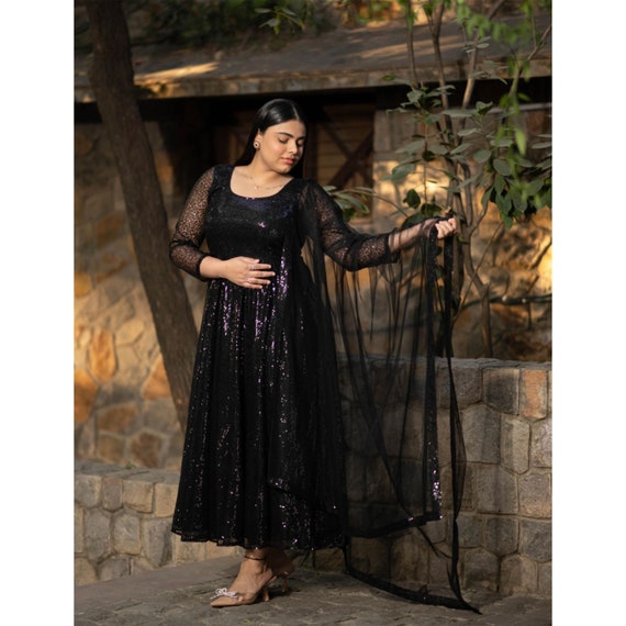 Black Sequin Anarkali Suit set for Small to plus-size women, Party wear, Anarkali suit set, Eid Anarkali Dress, Made to order Anarkali Dress