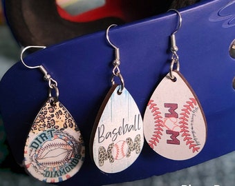 Baseball Mom Earrings: Lightweight Wooden Sports Jewelry
